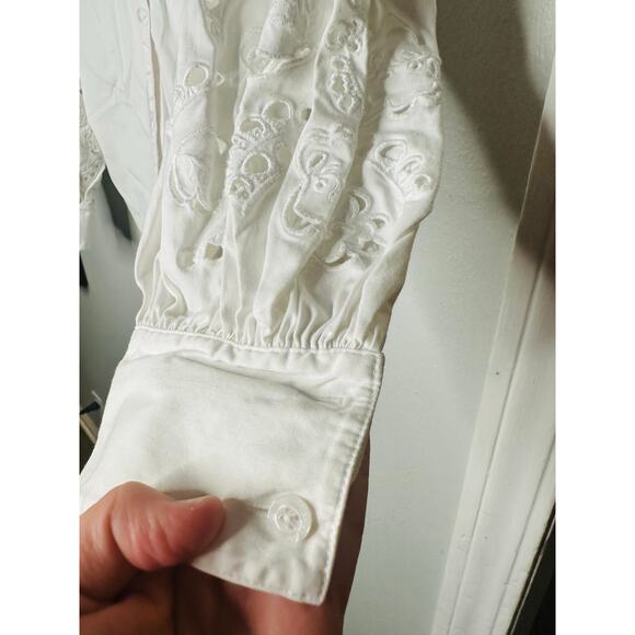 KATE SPADE NEW YORK Off White Poplin Floral Cutout Button Up Shirt Size 12 - Picture 7 of 16